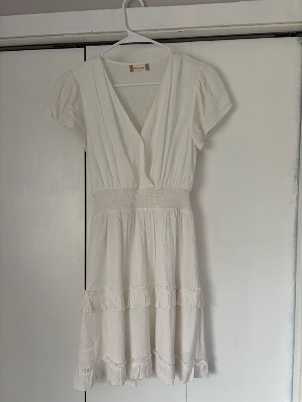 Altar'd State Cream V-Neck Short Sleeve Tiered Midi Dress